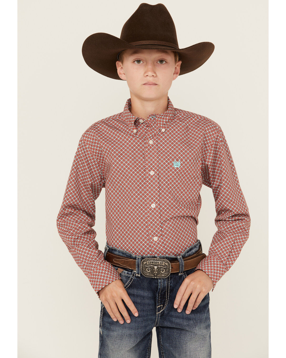 Cinch Boys' Geo Print Long Sleeve Button-Down Western Shirt