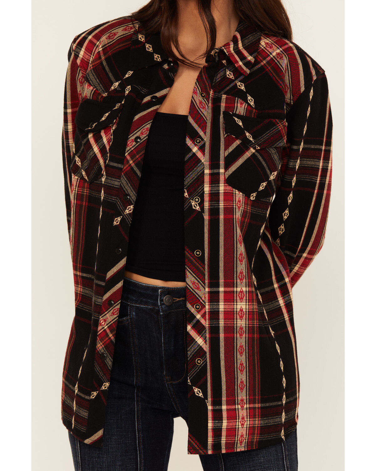 Idyllwind Women's Glenmond Dobby Plaid Print Long Sleeve Snap Flannel Shirt