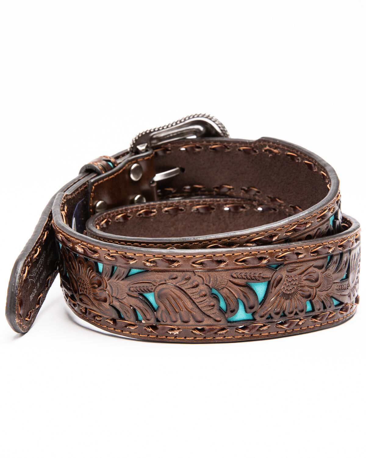 Nocona Men's Floral Embossed Overlay Belt