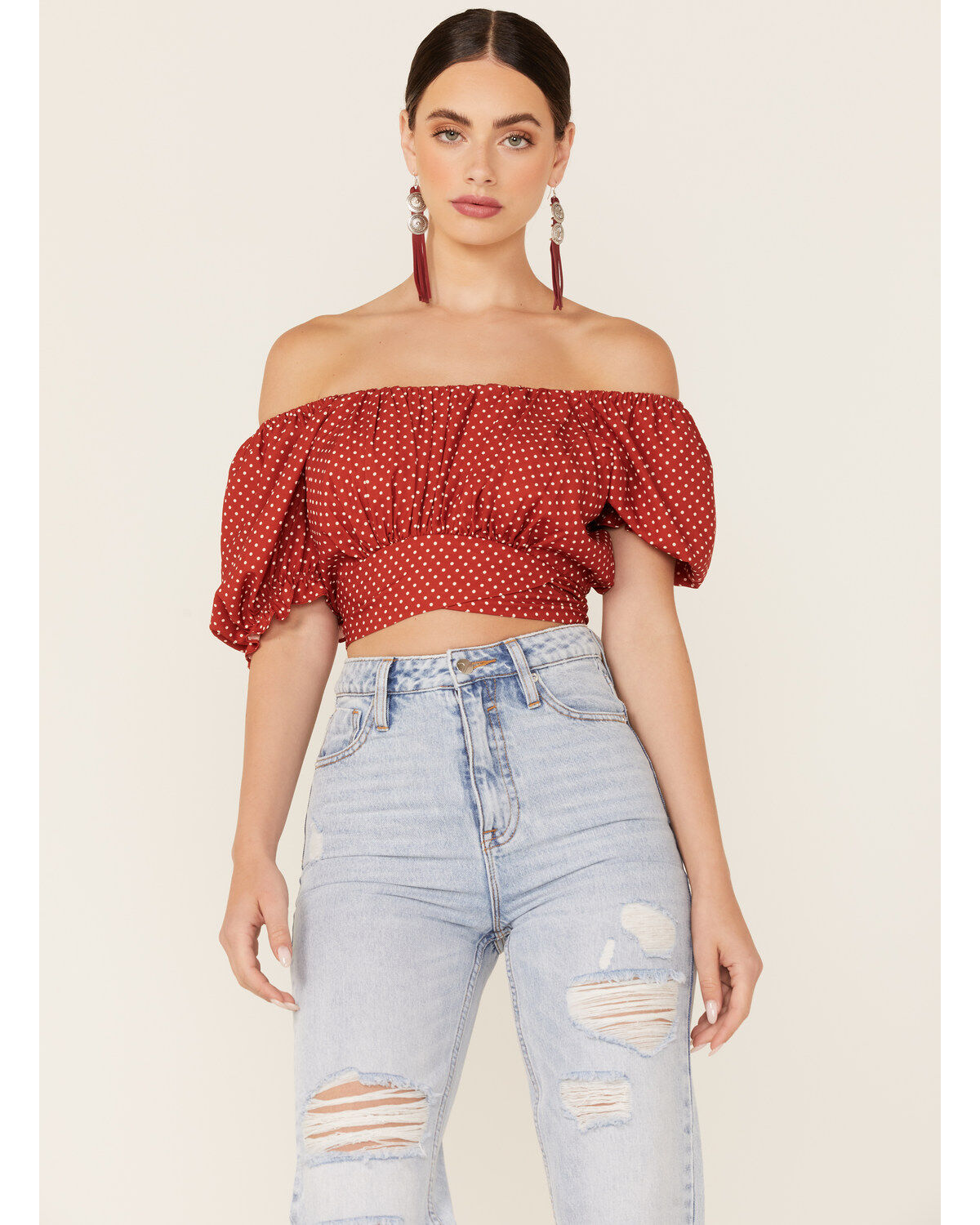Beyond The Radar Women's Dot Print Tie Back Crop Top
