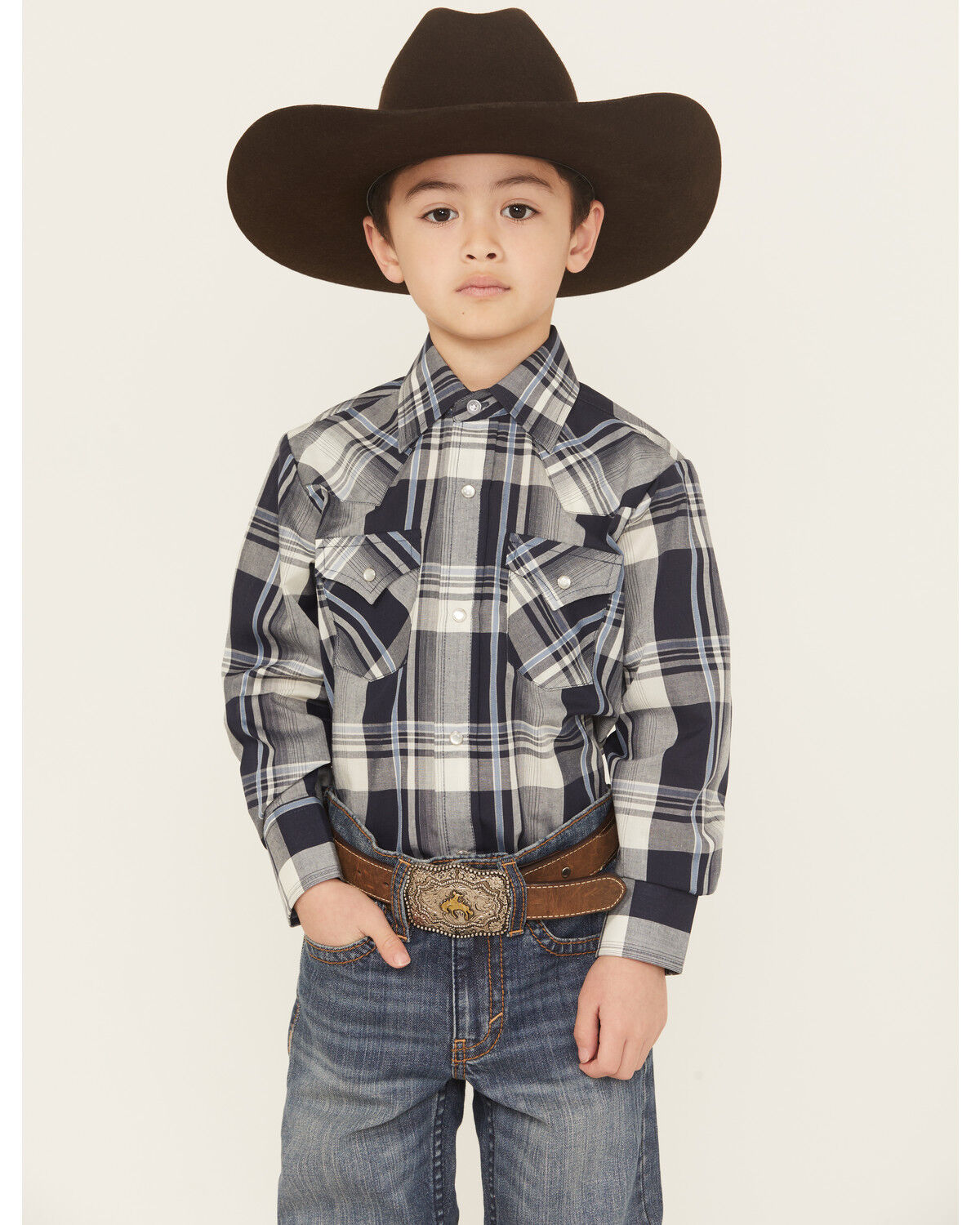 Ely Walker Boys' Plaid Print Long Sleeve Snap Western Shirt