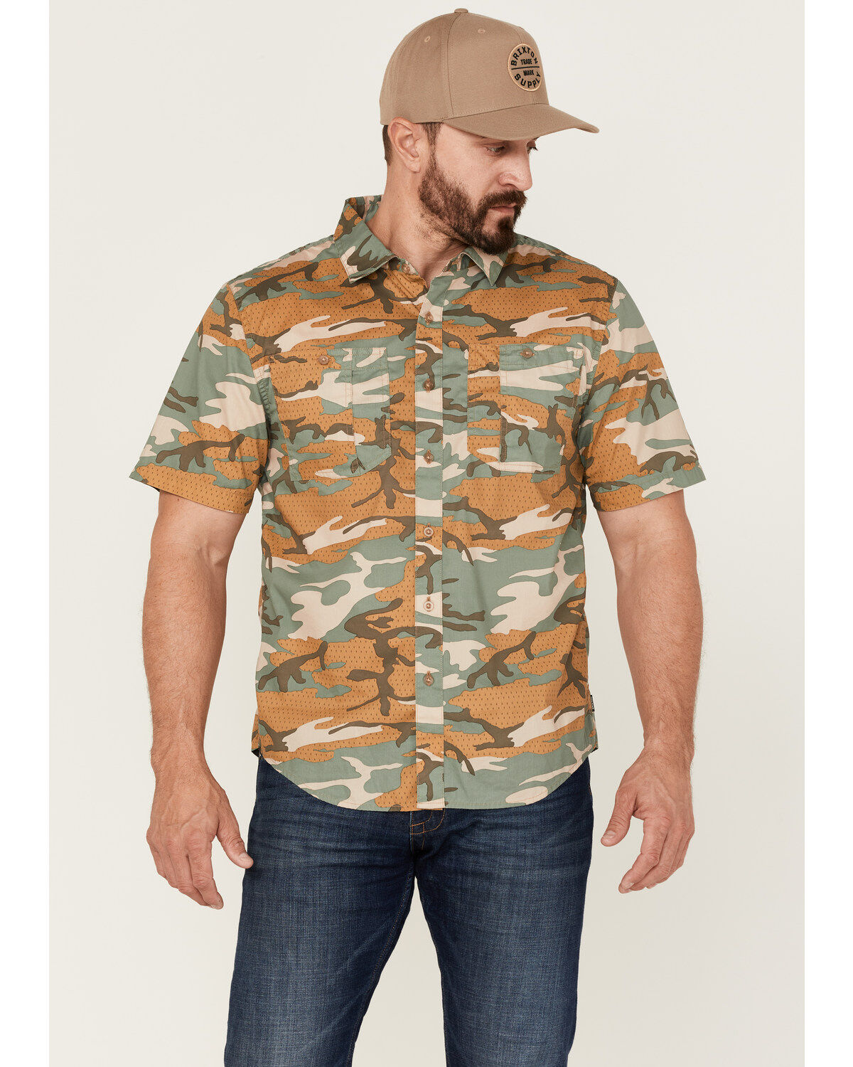 Brixton Men's Charter Camo Print Utility Button Down Western Shirt