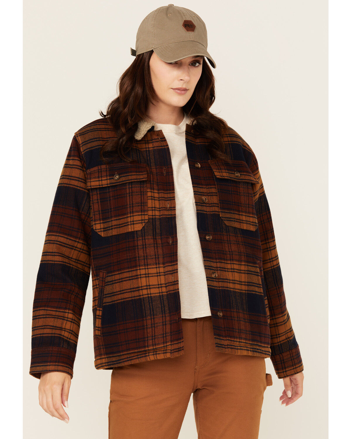 Lucky Brand Workwear Women's Twill Plaid Print Sherpa Lined Button-Down Work Jacket