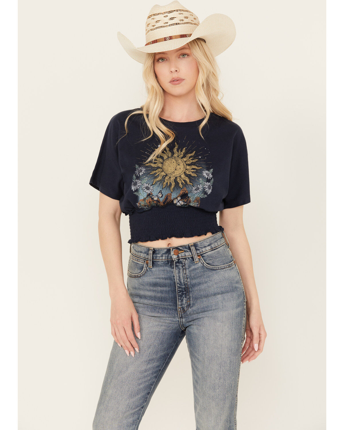 Cleo + Wolf Women's Sun & Moon Smocked Crop Top