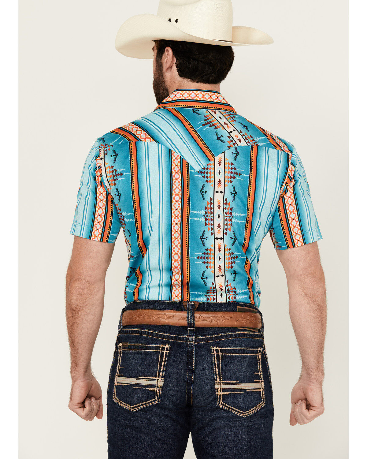 Rock & Roll Denim Men's Southwestern Striped Short Sleeve Snap Stretch Western Shirt