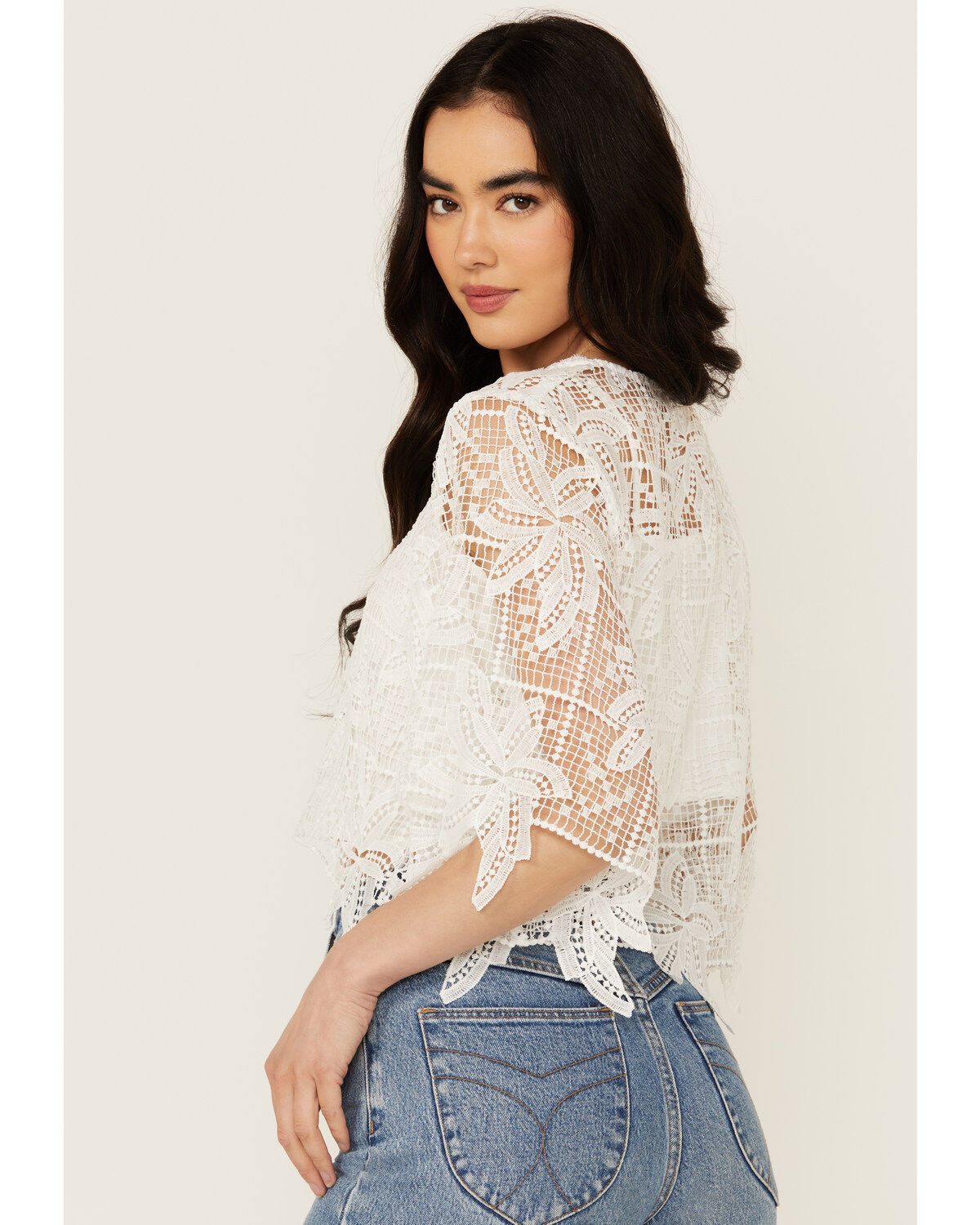 Miss Me Women's Cropped Crochet Flowy Top