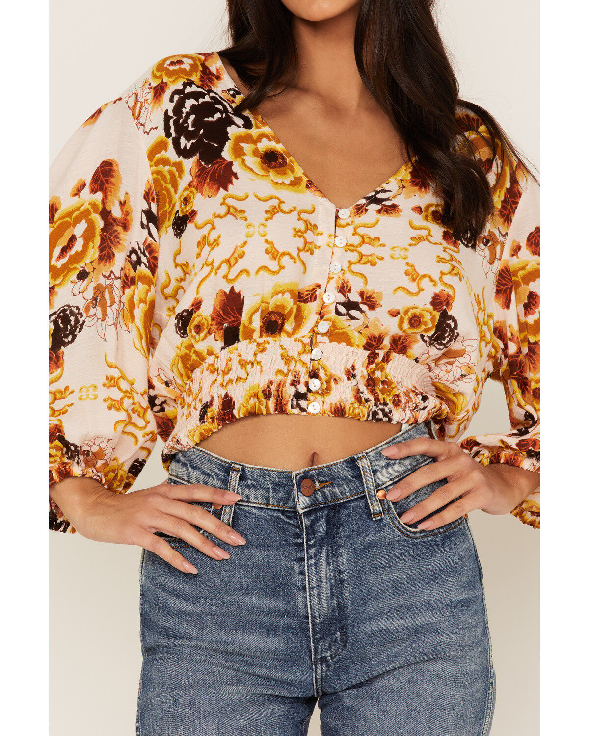 Talisman Women's Malicon Floral Print Puff Sleeve Crop Top