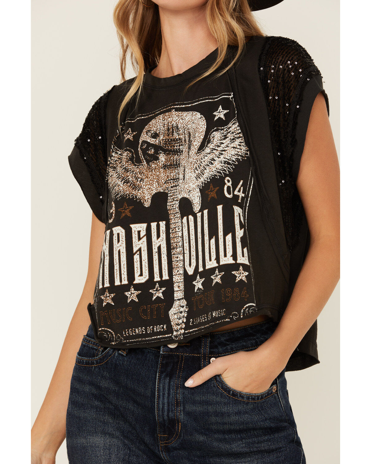 Originality Women's Nashville Lace Short Sleeve Graphic Tee
