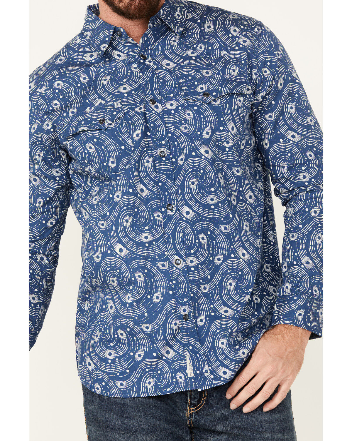 Moonshine Spirit Men's Record Player Floral Print Long Sleeve Snap Western Shirt