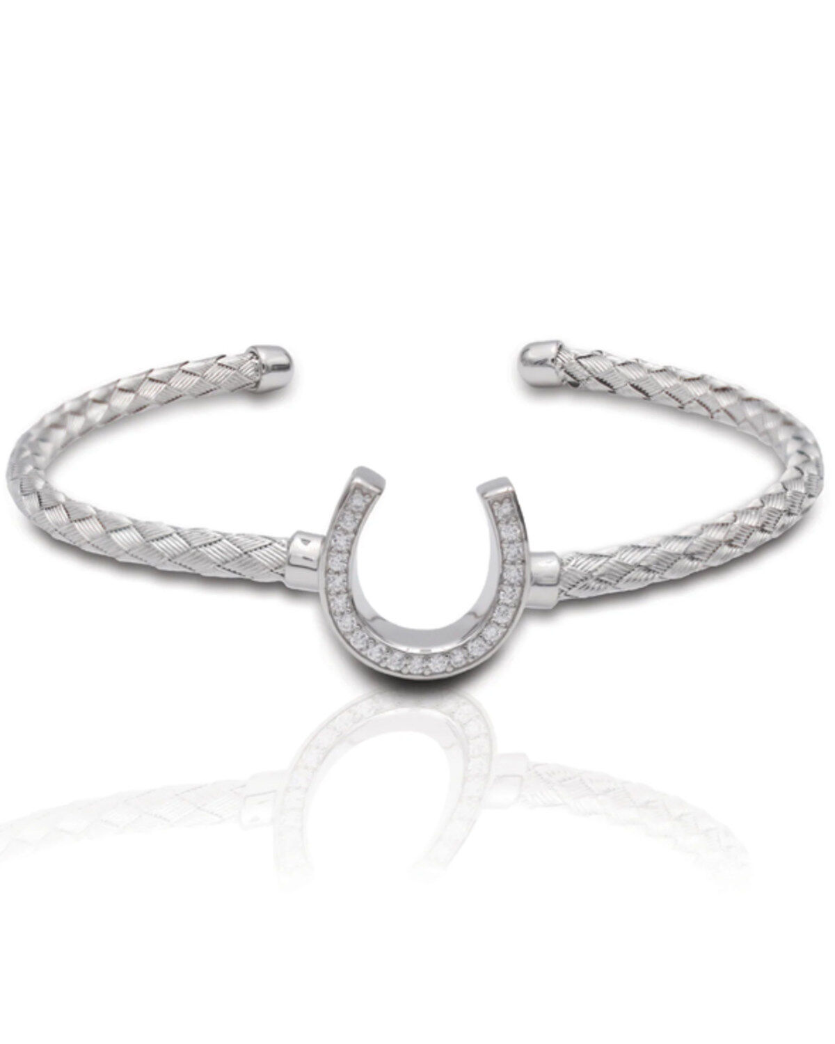 Kelly Herd Women's Silver Italian Weave Horseshoe Cuff Bracelet