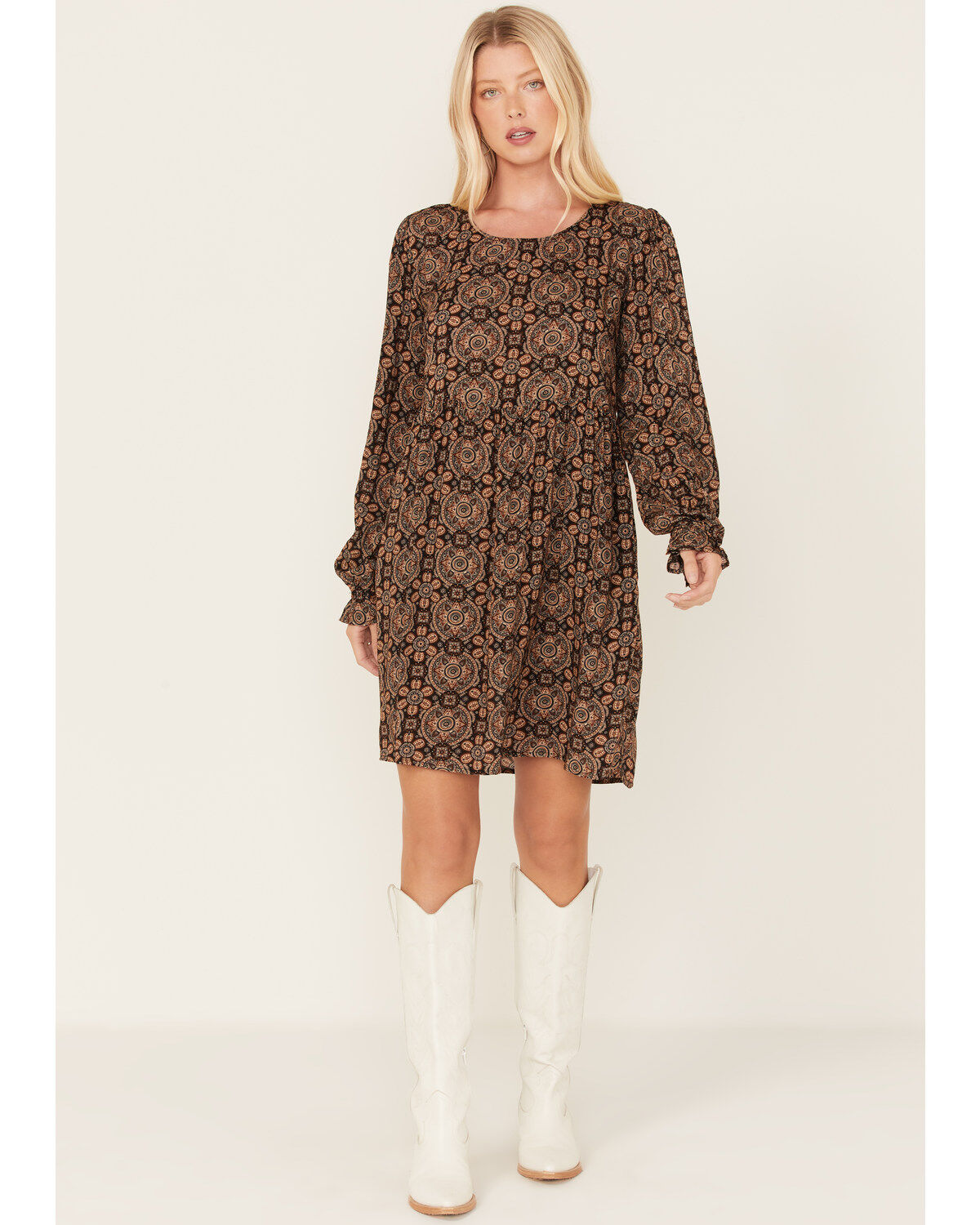 Stetson Women's Praire Paisley Print Long Sleeve Mini Dress