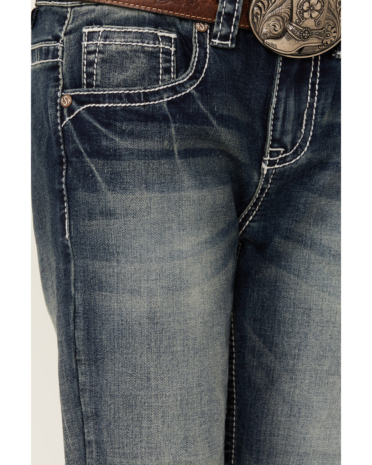 Shyanne Little Girls' Medium Wash Geo Embroidered Pocket Bootcut Jeans