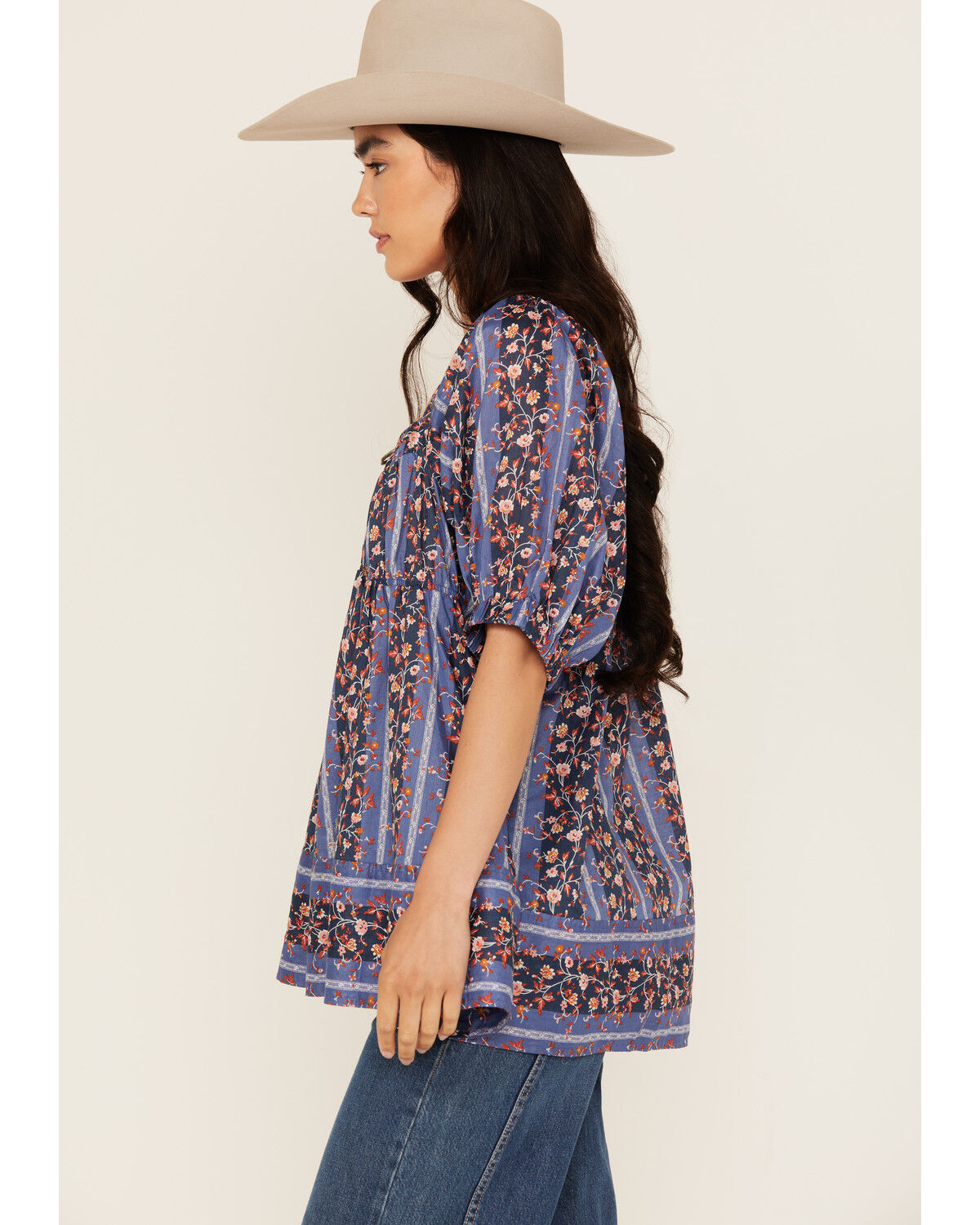 Free People Women's Vintage Lover Floral Print Short Sleeve Blouse