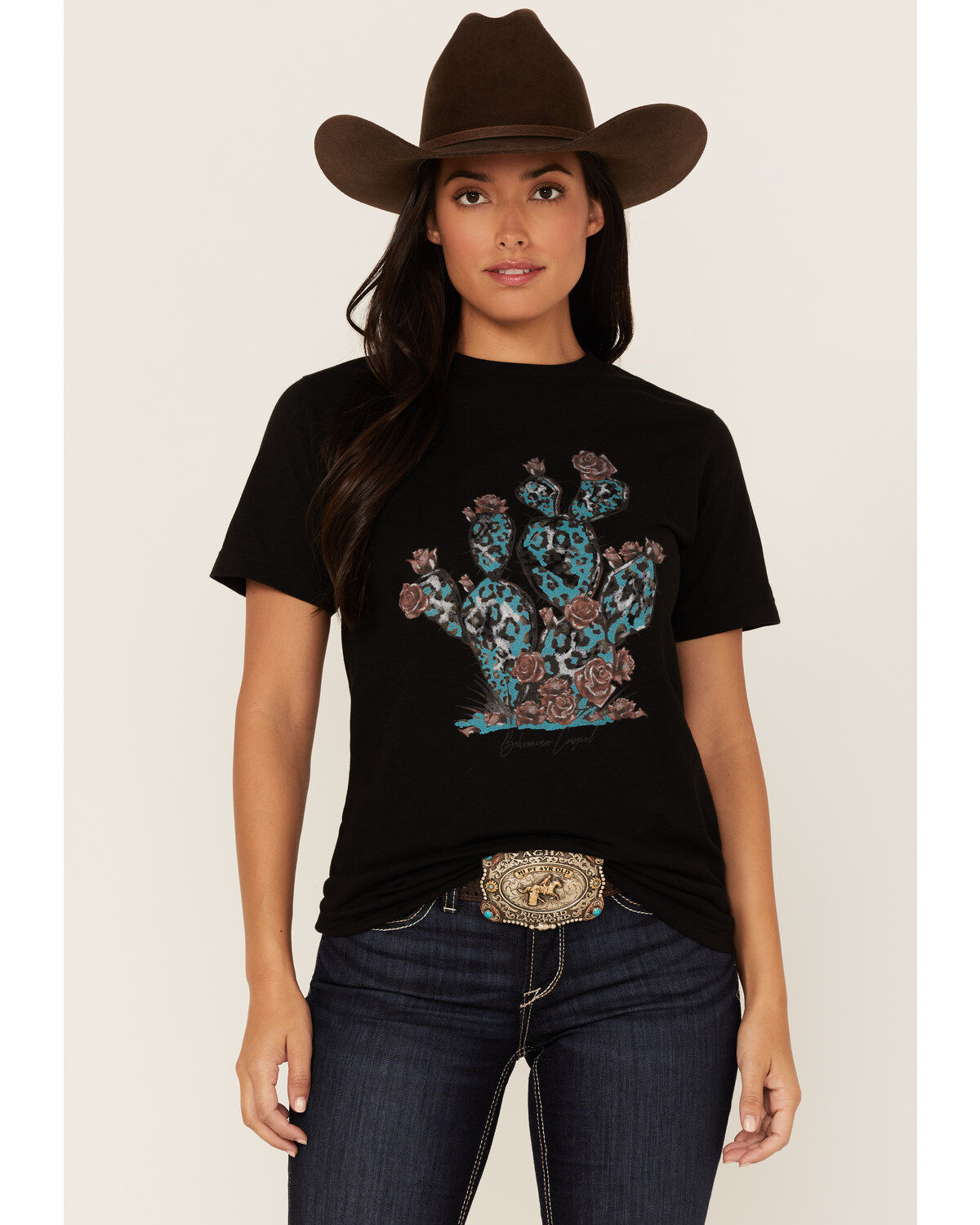 Bohemian Cowgirl Women's Leopard Print Cactus Graphic Tee