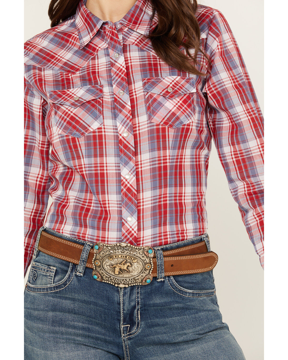 Ely Walker Women's Plaid Print Long Sleeve Pearl Snap Western Shirt