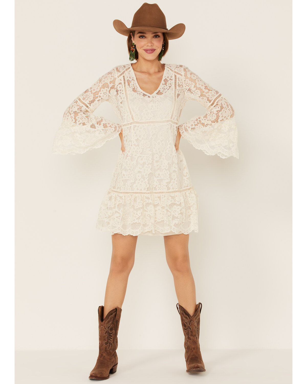 Honey Creek By Scully Women's Lace Crochet Long Sleeve Mini Dress