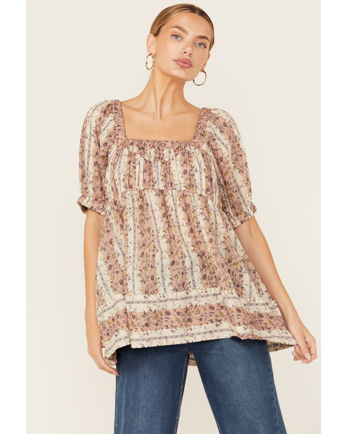 Free People Women's Vintage Lover Floral Print Short Sleeve Blouse
