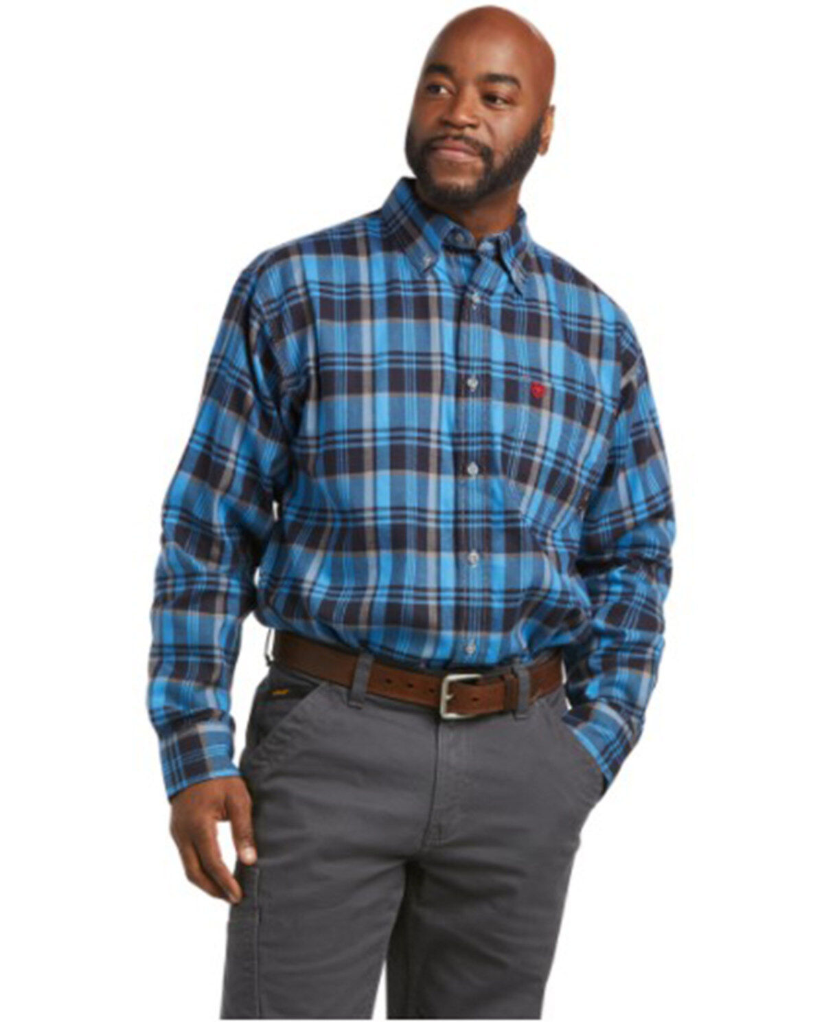 Ariat Men's FR Carter Plaid Print Long Sleeve Button Down Work Shirt