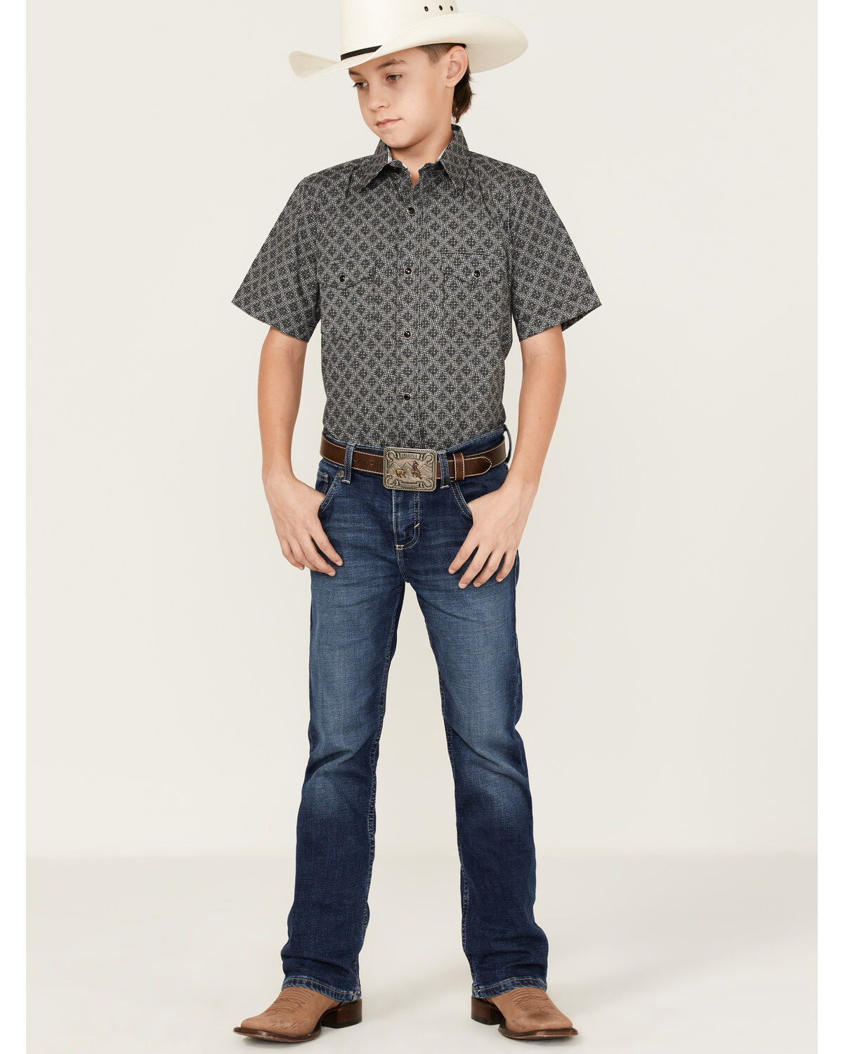 Panhandle Boys' Geo Print Short Sleeve Western Snap Shirt