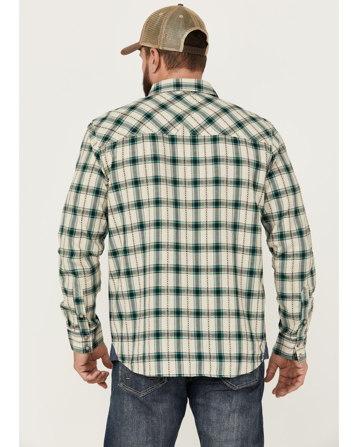 Moonshine Spirit Men's Last Call Dobby Plaid Print Long Sleeve Pearl Snap Western Shirt