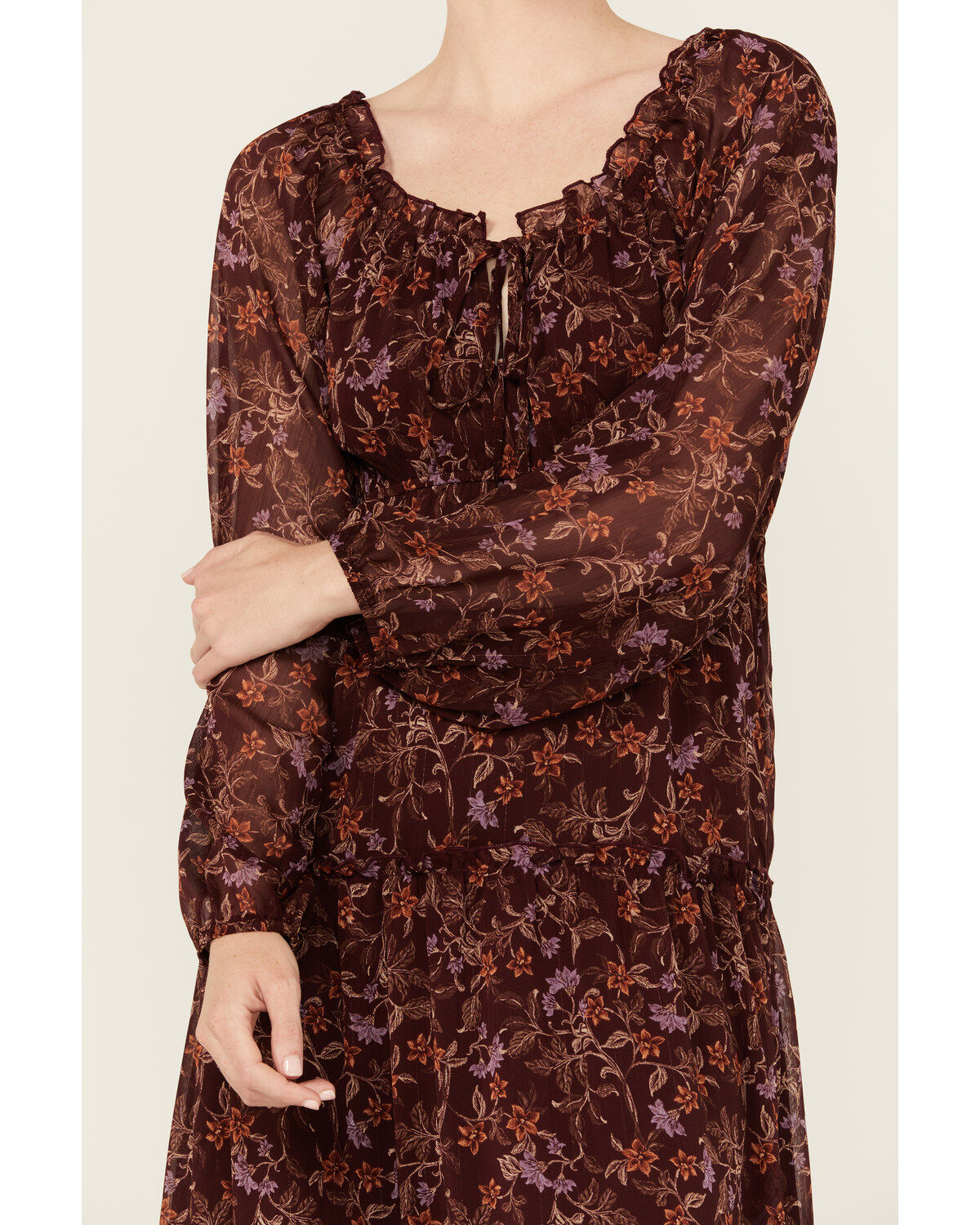 Wild Moss Women's Floral Print Long Sleeve Mini Dress