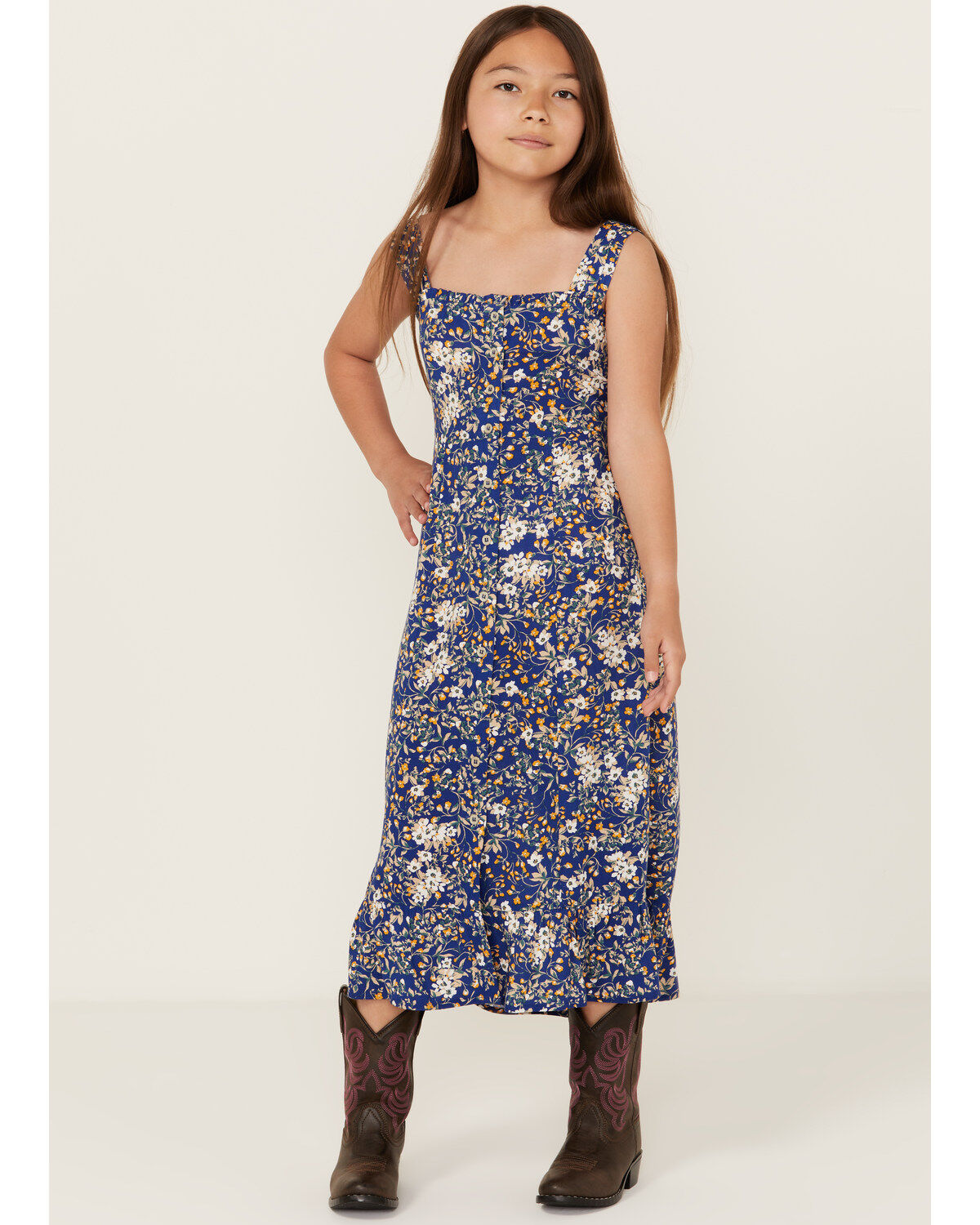 Cotton & Rye Girls' Floral Print Button-Down Maxi Dress