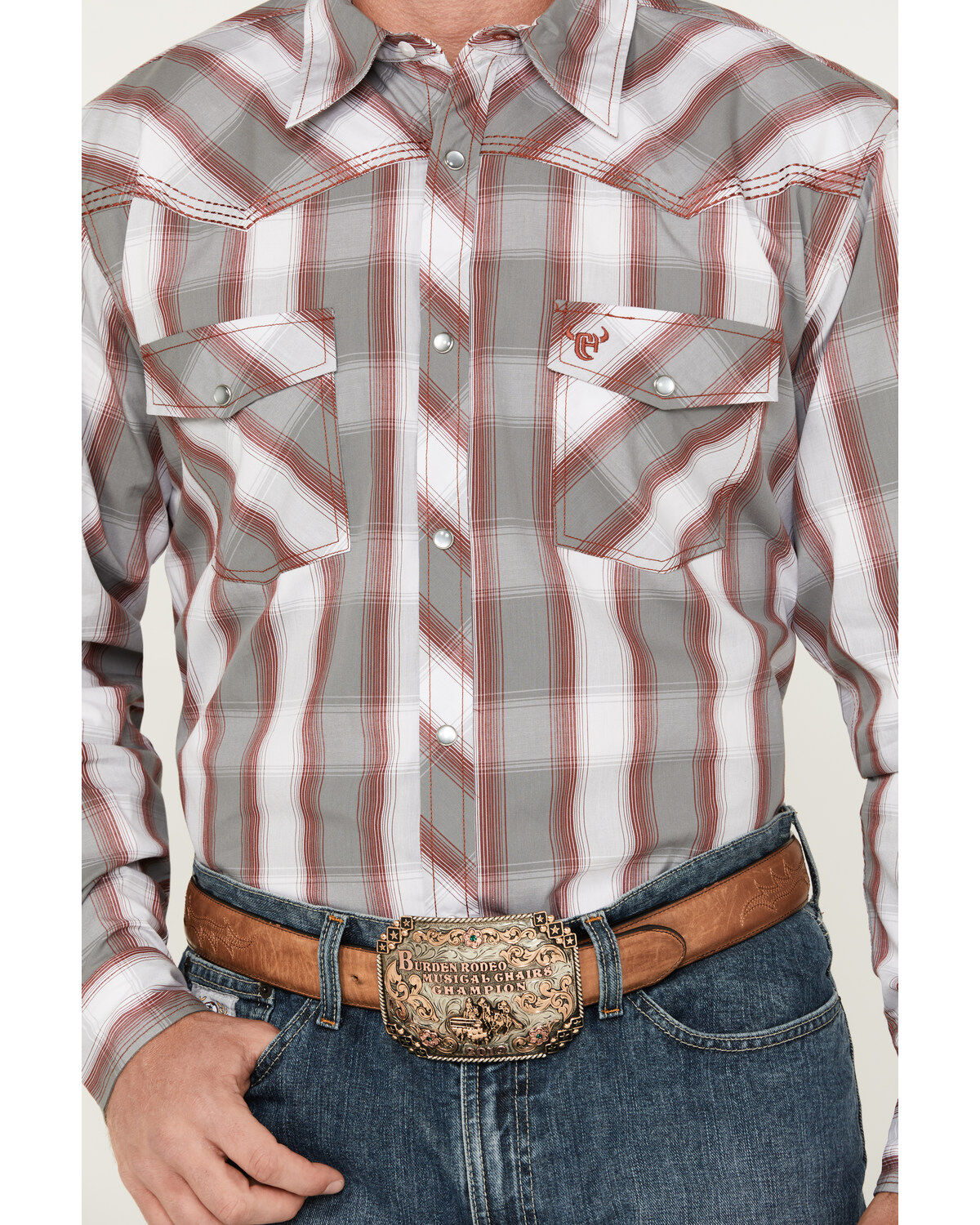 Cowboy Hardware Men's Hombre Plaid Print Long Sleeve Pearl Snap Western Shirt
