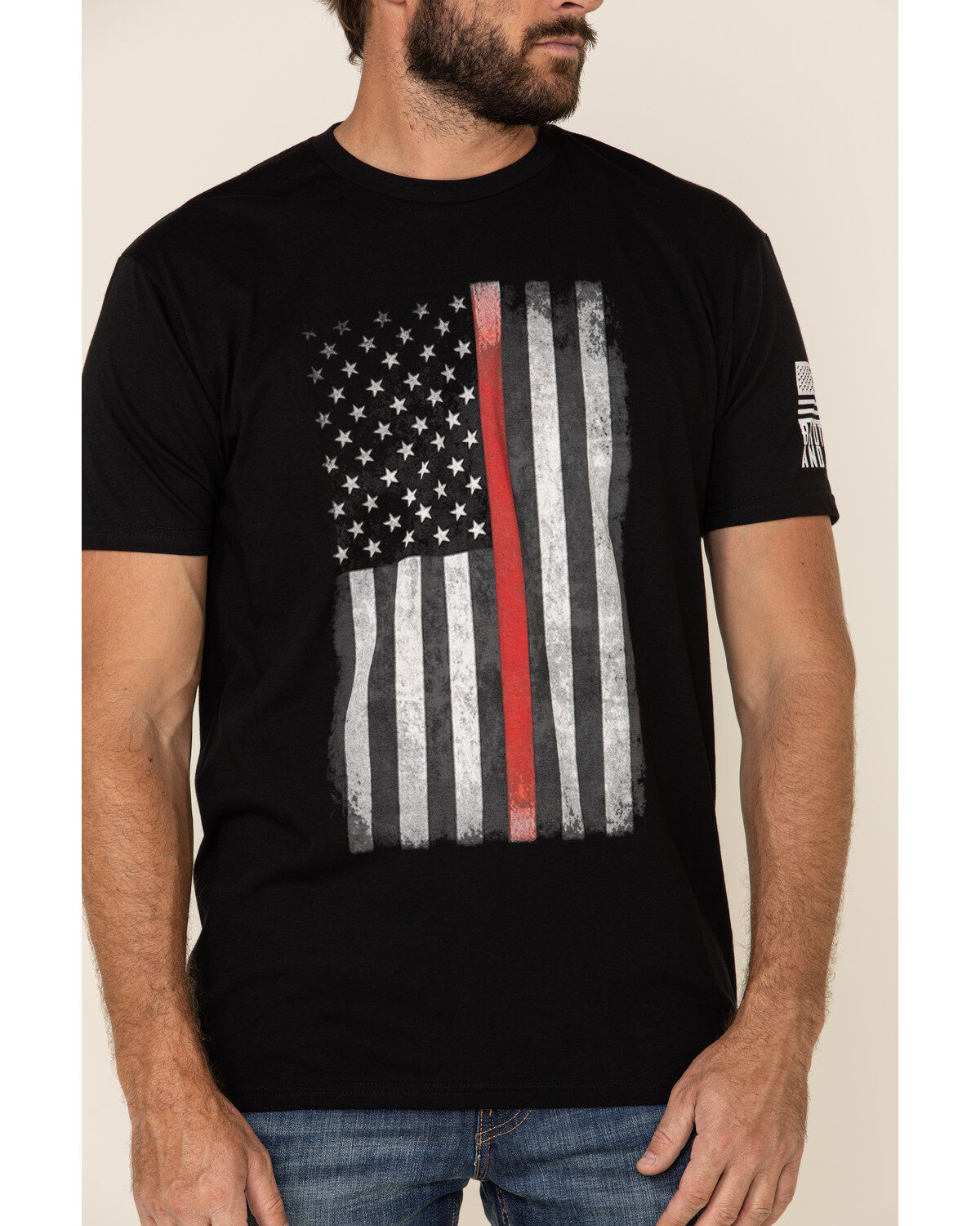 Brothers & Arms Men's Red Line Flag Graphic Short Sleeve T-Shirt
