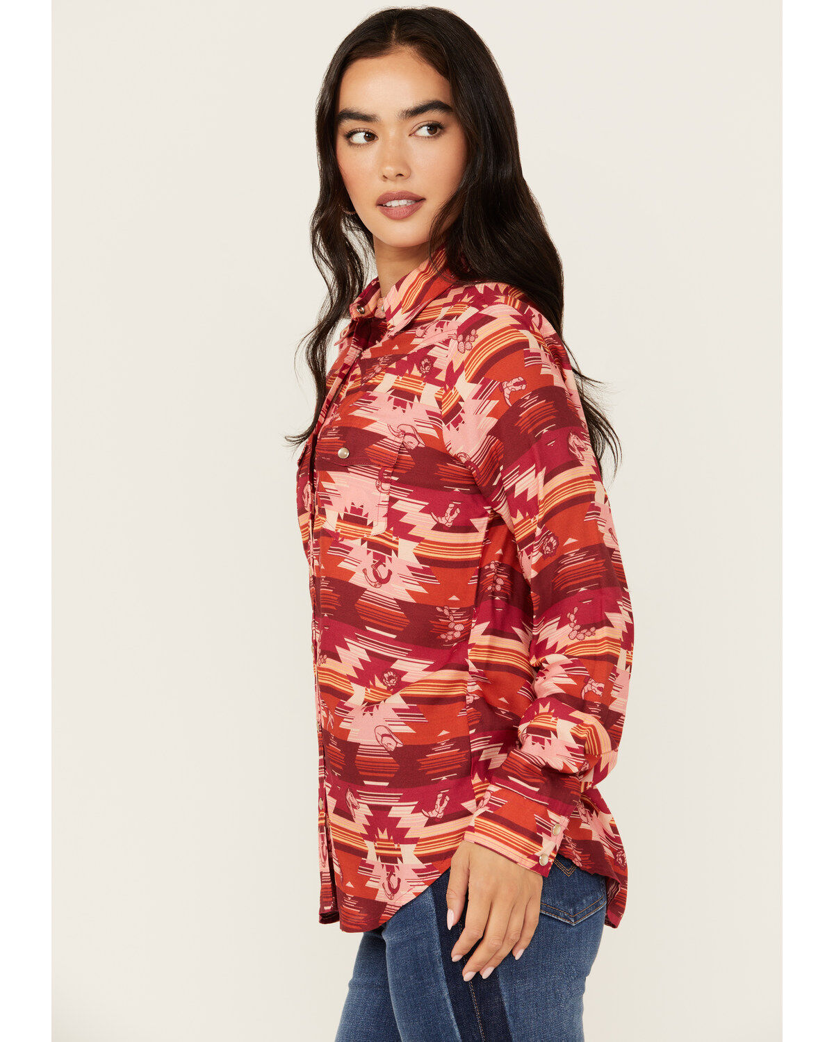 Roper Women's Southwestern Print Long Sleeve Pearl Snap Blouse
