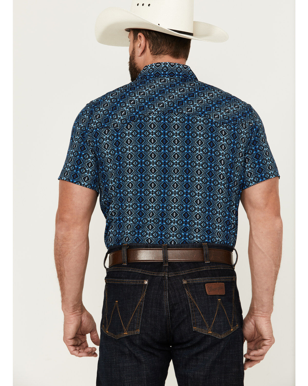 Panhandle Men's Southwestern Print Short Sleeve Pearl Snap Performance Western Shirt