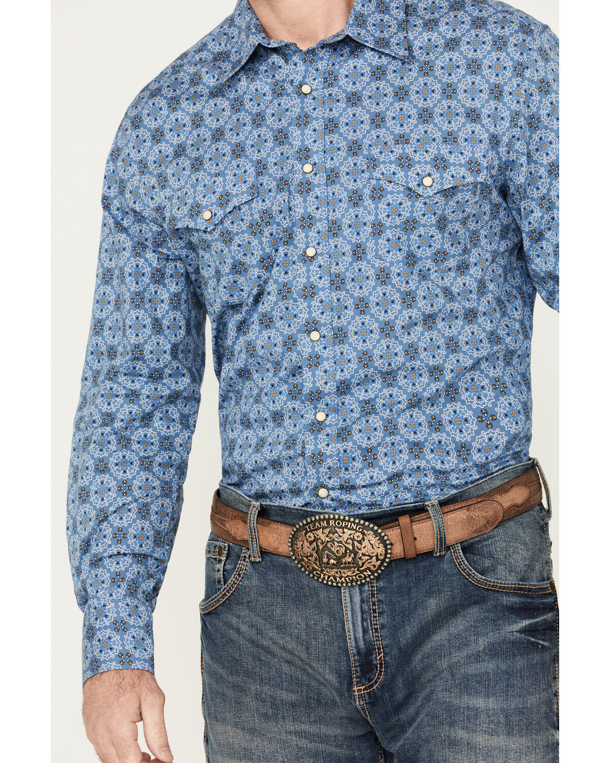 Rock & Roll Denim Men's Medallion Print Long Sleeve Snap Western Shirt