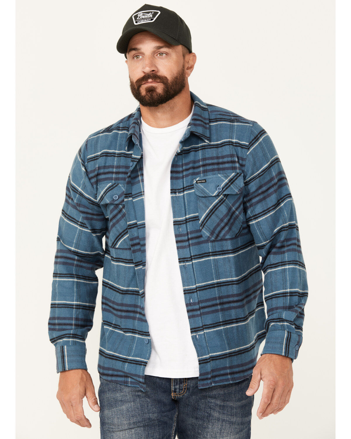 Brixton Men's Bowery Plaid Print Long Sleeve Button-Down Stretch Flannel Shirt