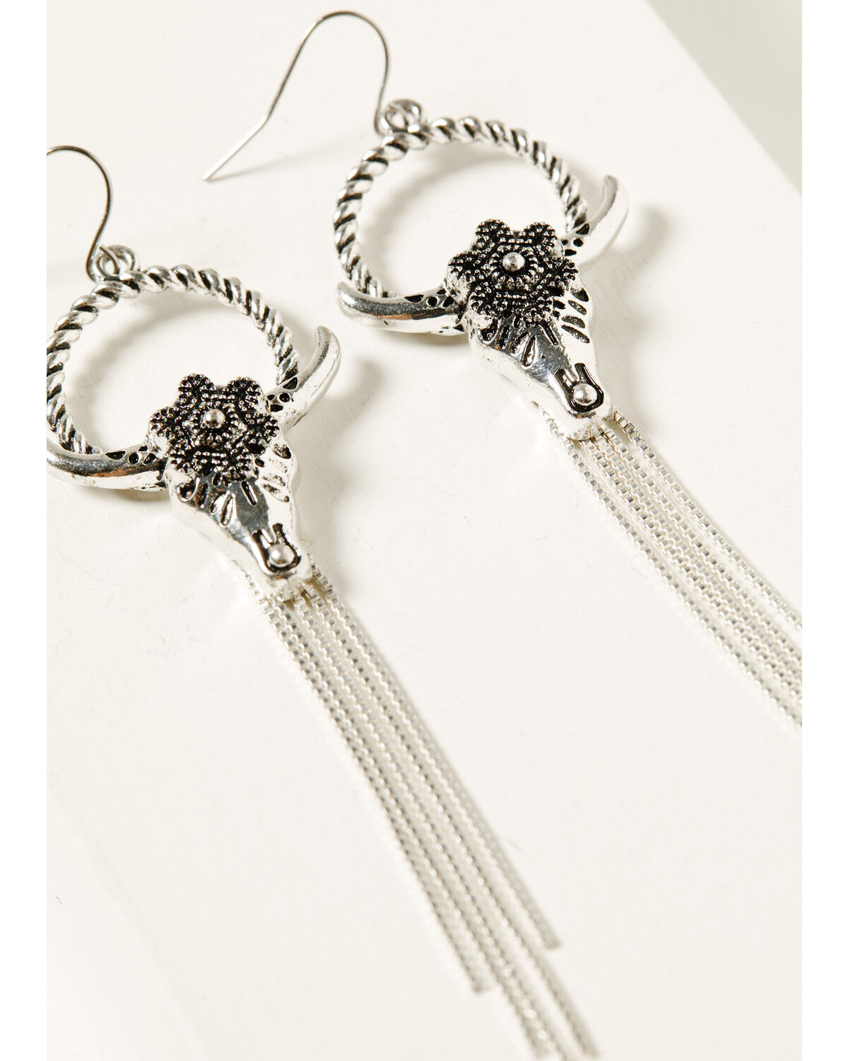 Shyanne Women's Steer Head with Liquid Silver-Toned Fringe Earrings