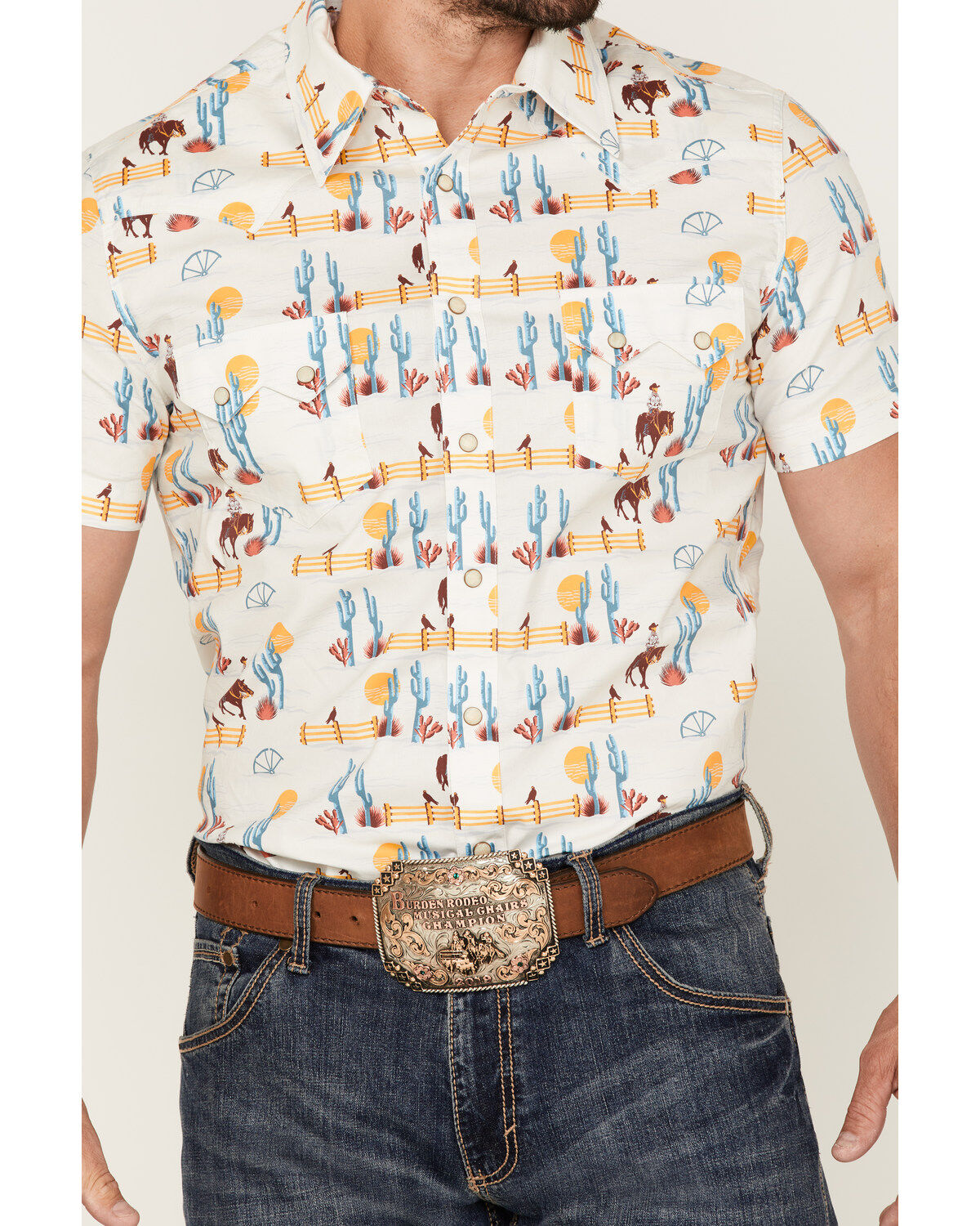 Dale Brisby Men's Cactus Conversational Print Short Sleeve Snap Western Shirt