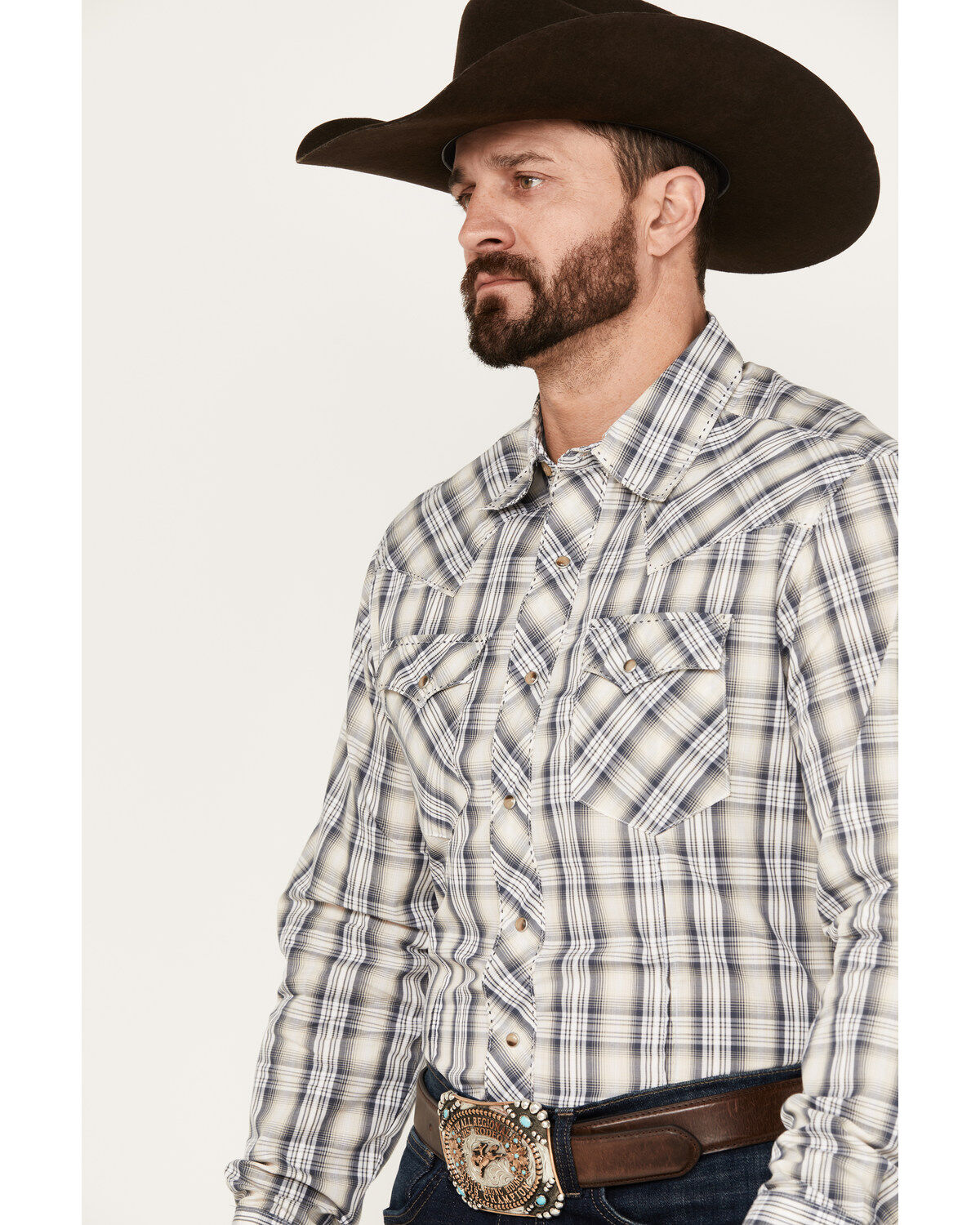Wrangler Men's Plaid Print Long Sleeve Snap Western Shirt