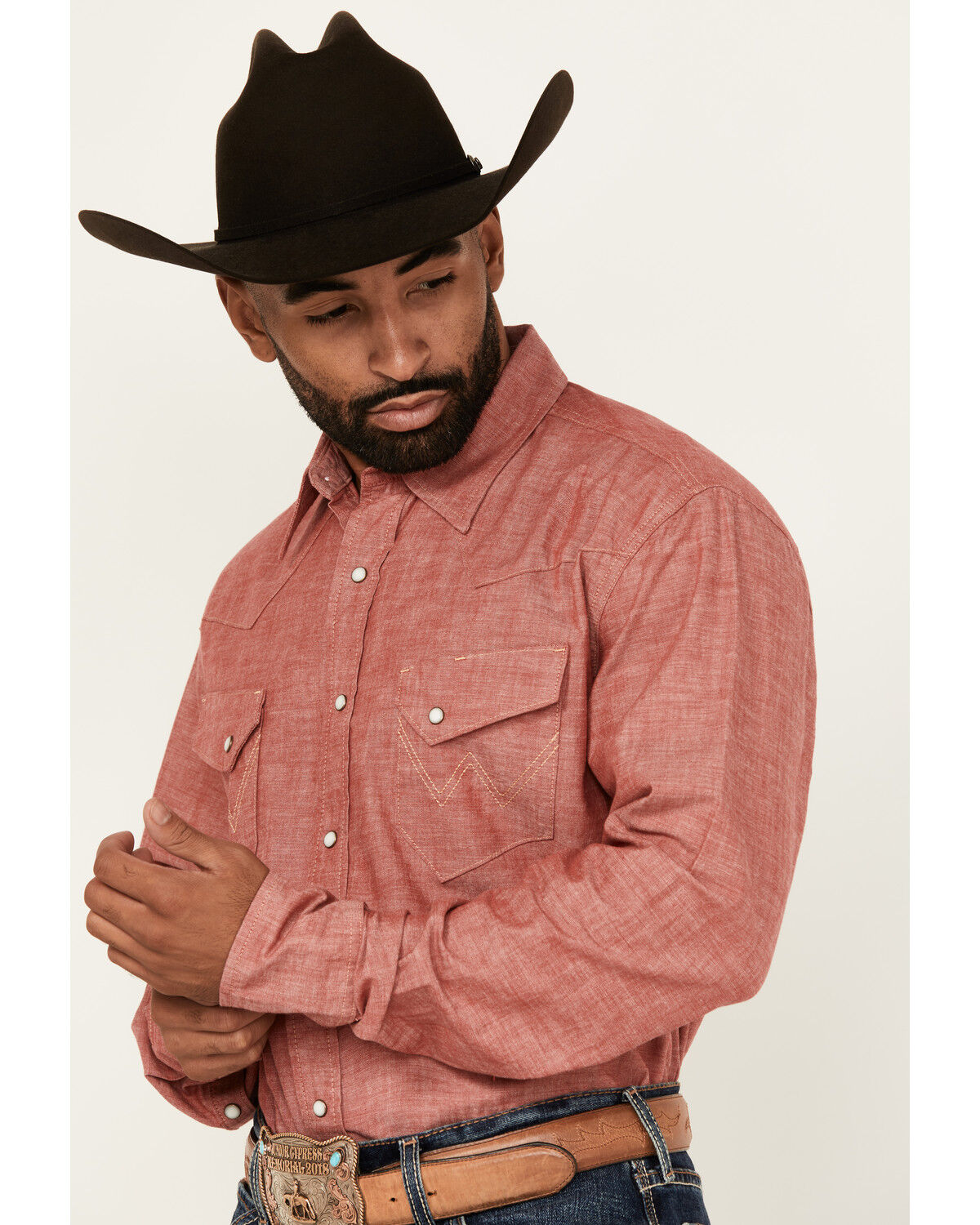 Wrangler Men's Vintage Chambray Solid Long Sleeve Snap Western Shirt