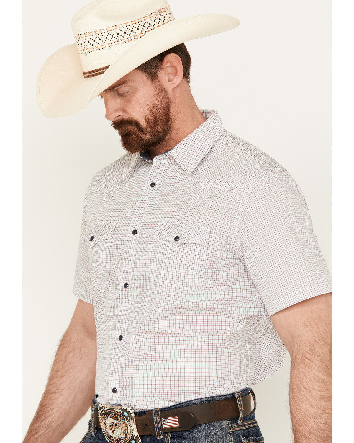 Cody James Men's Lake Travis Plaid Print Short Sleeve Western Snap Shirt