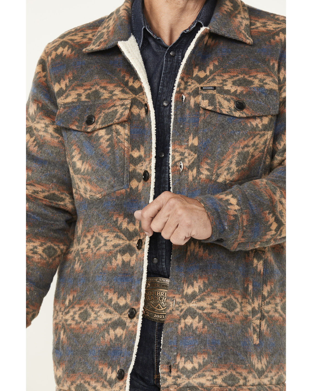 Rock & Roll Denim Men's Southwestern Sherpa Lined Shirt Jacket