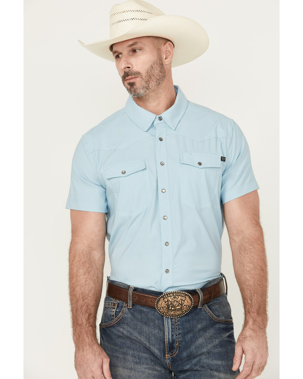 Rock & Roll Denim Men's Solid Tek Short Sleeve Snap Western Shirt