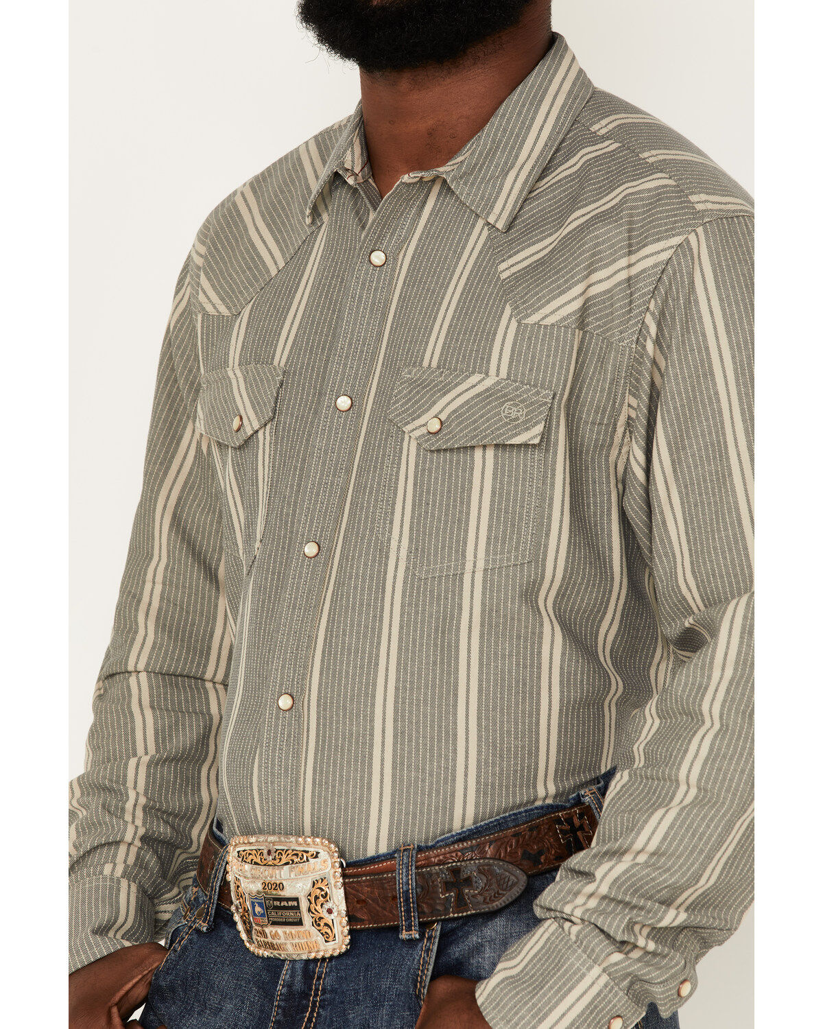Blue Ranchwear Men's Striped Long Sleeve Pearl Snap Shirt