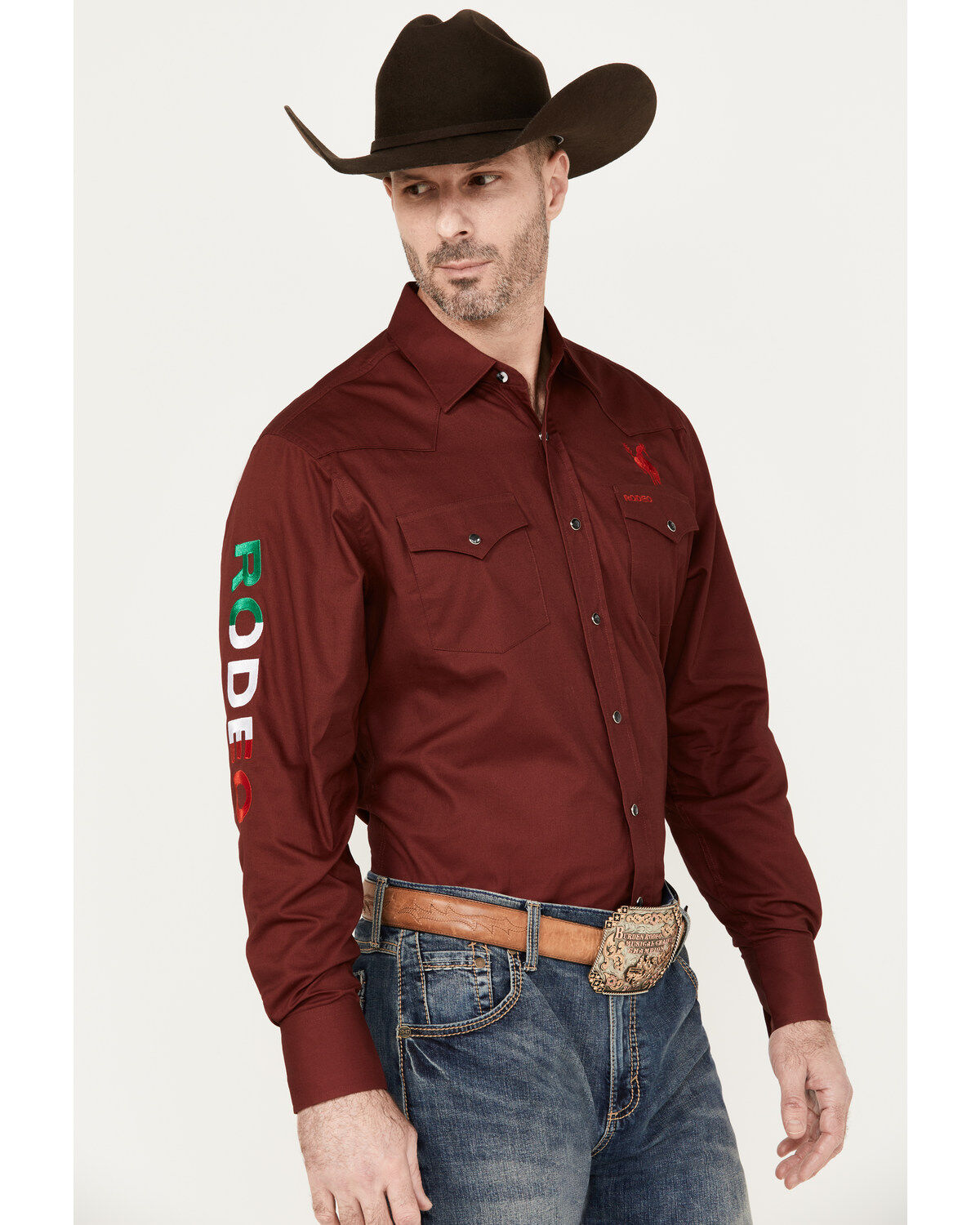 Rodeo Clothing Men's Mexico Logo Long Sleeve Snap Western Shirt