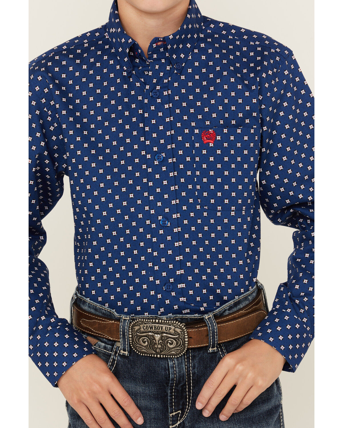 Cinch Boys' Geo Print Long Sleeve Button-Down Western Shirt