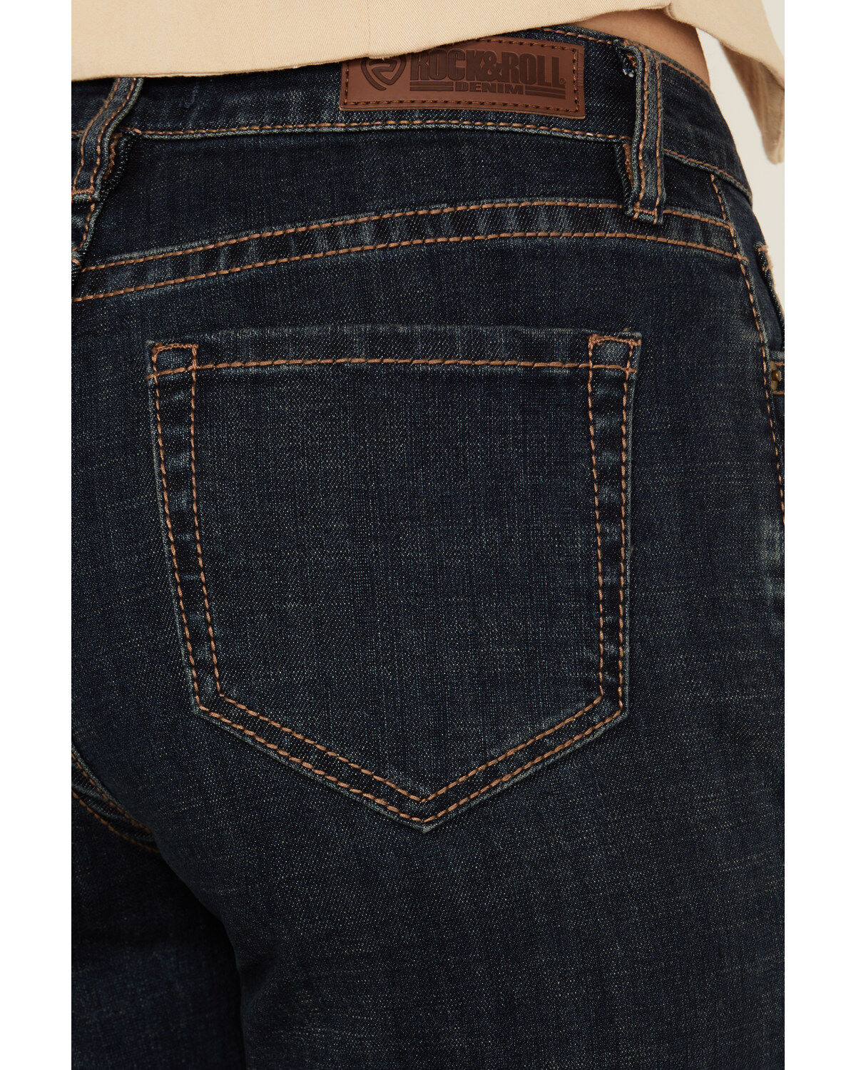 Rock & Roll Denim Women's Dark Wash High Rise Western Yoke Modest Bootcut Stretch Denim Jeans