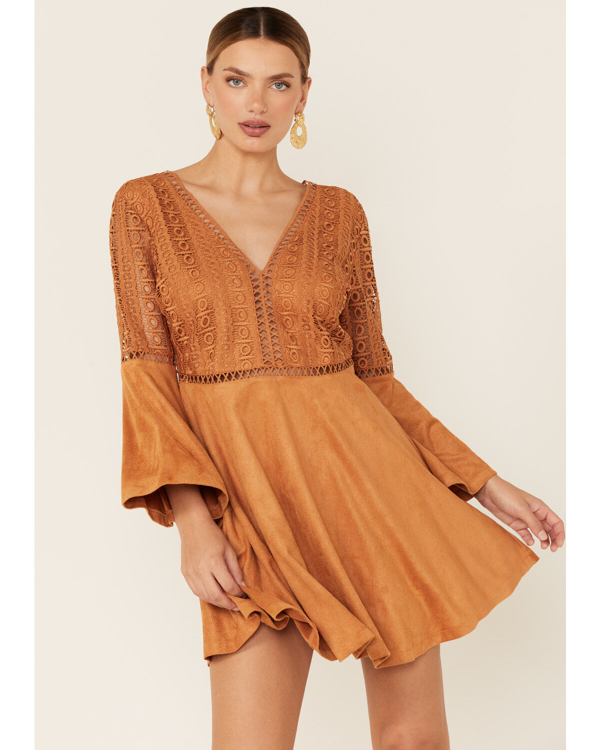 Beyond The Radar Women's Cut-Out Bell Sleeve Mini Dress