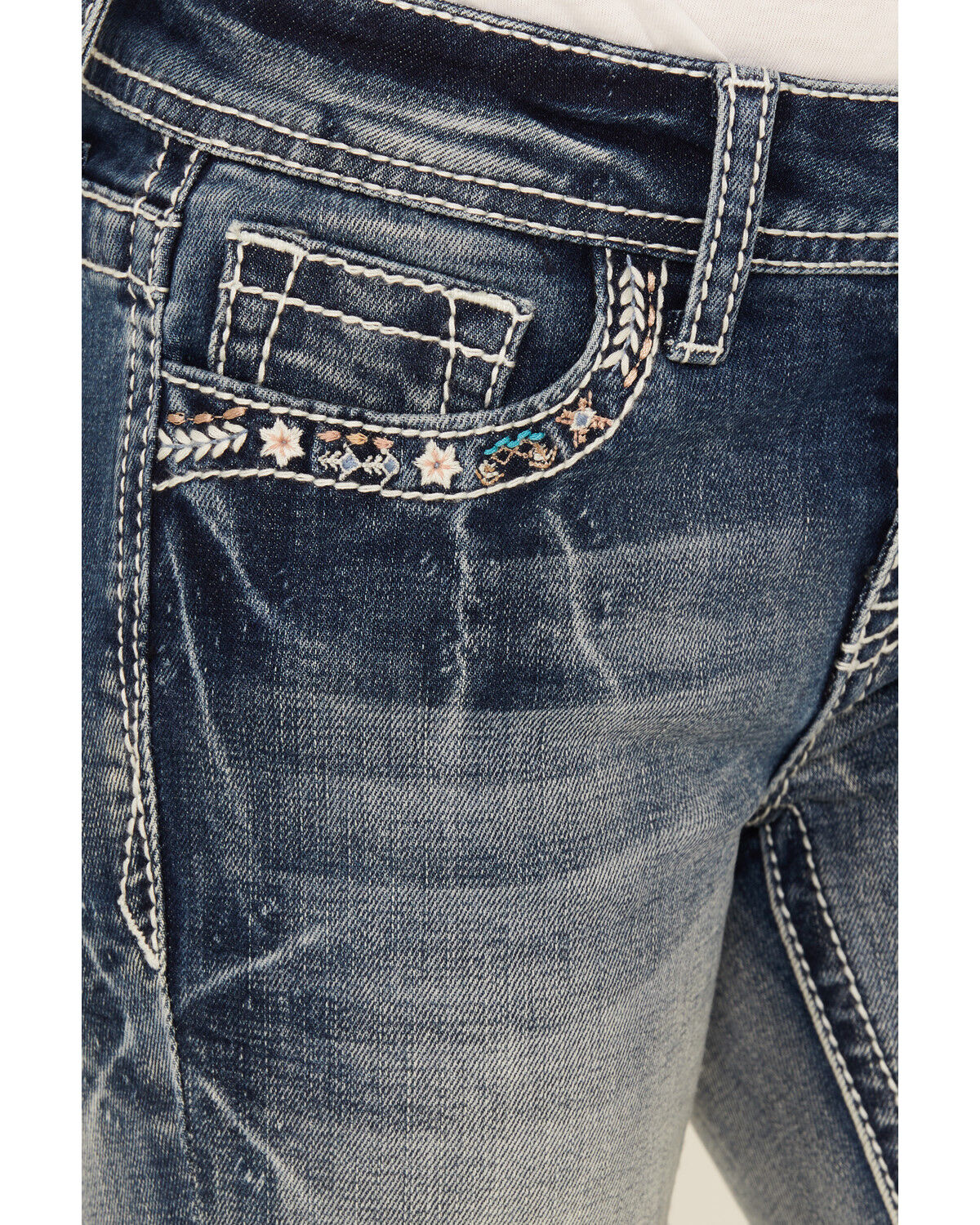 Grace In LA Girls' Double Horseshoe Embroidered Bootcut Stretch Denim Jeans