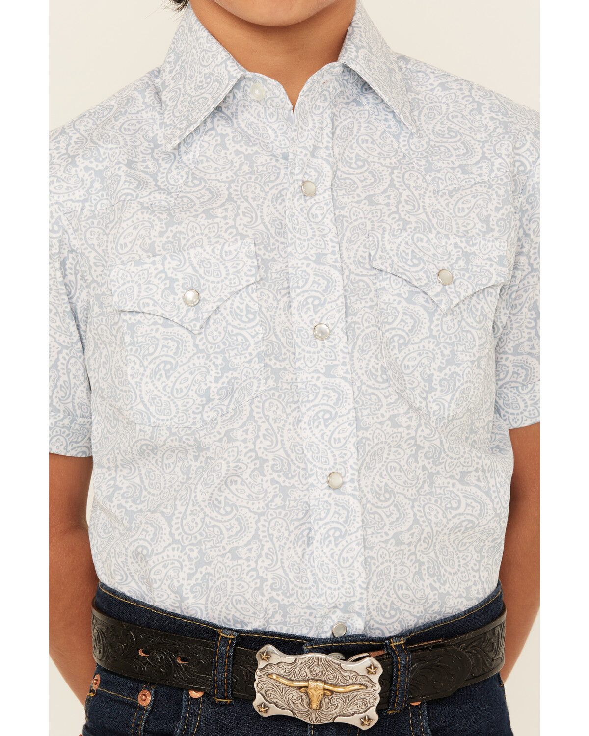 Ely Walker Boys' Paisley Print Short Sleeve Snap Western Shirt