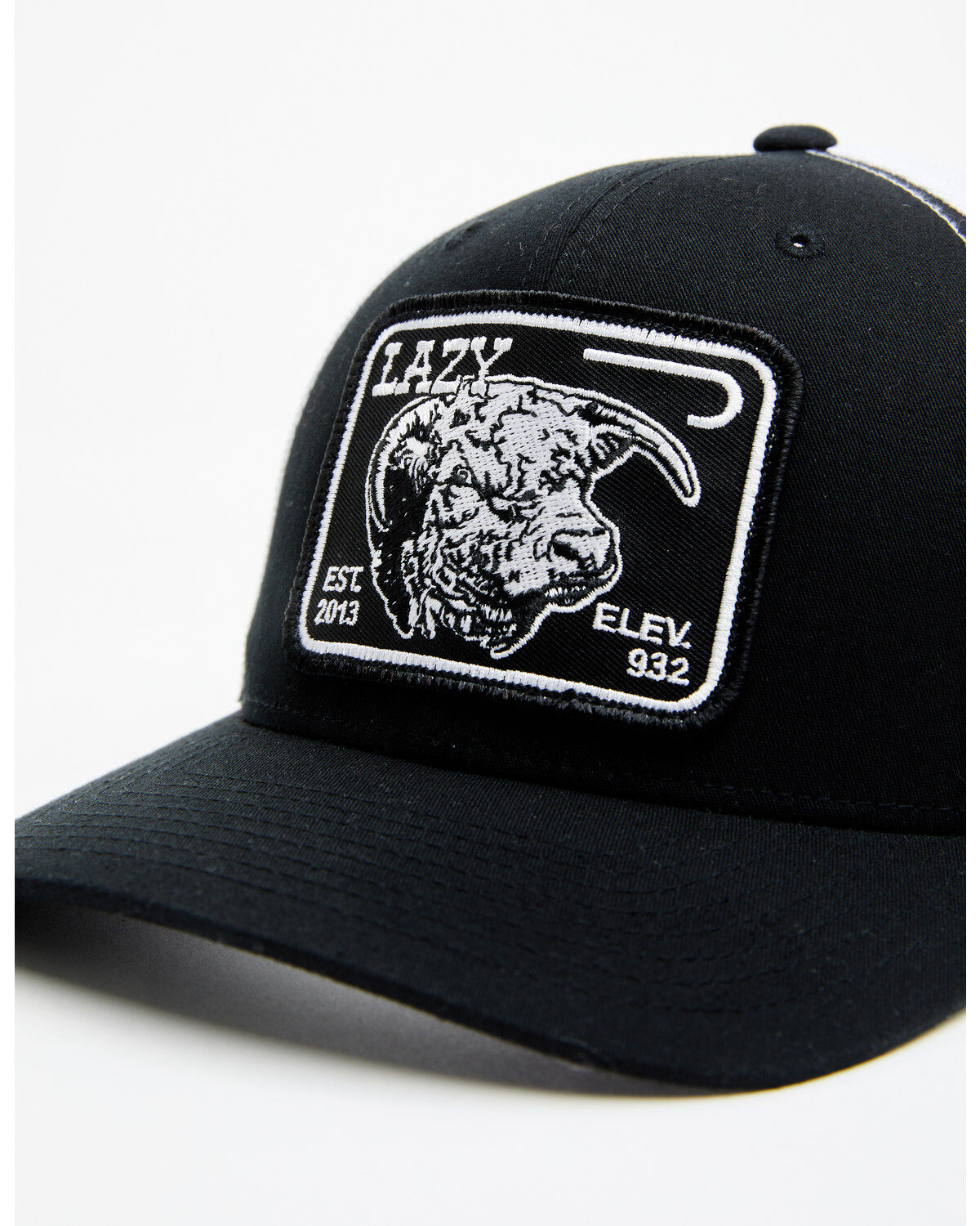 Lazy J Ranch Men's Black & White Elevation Cowhead Logo Patch Mesh-Back Ball Cap