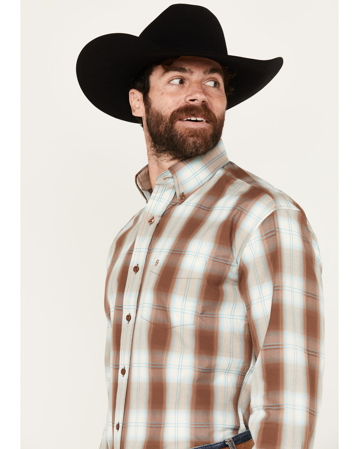 Stetson Men's Plaid Print Long Sleeve Button Down Western Shirt
