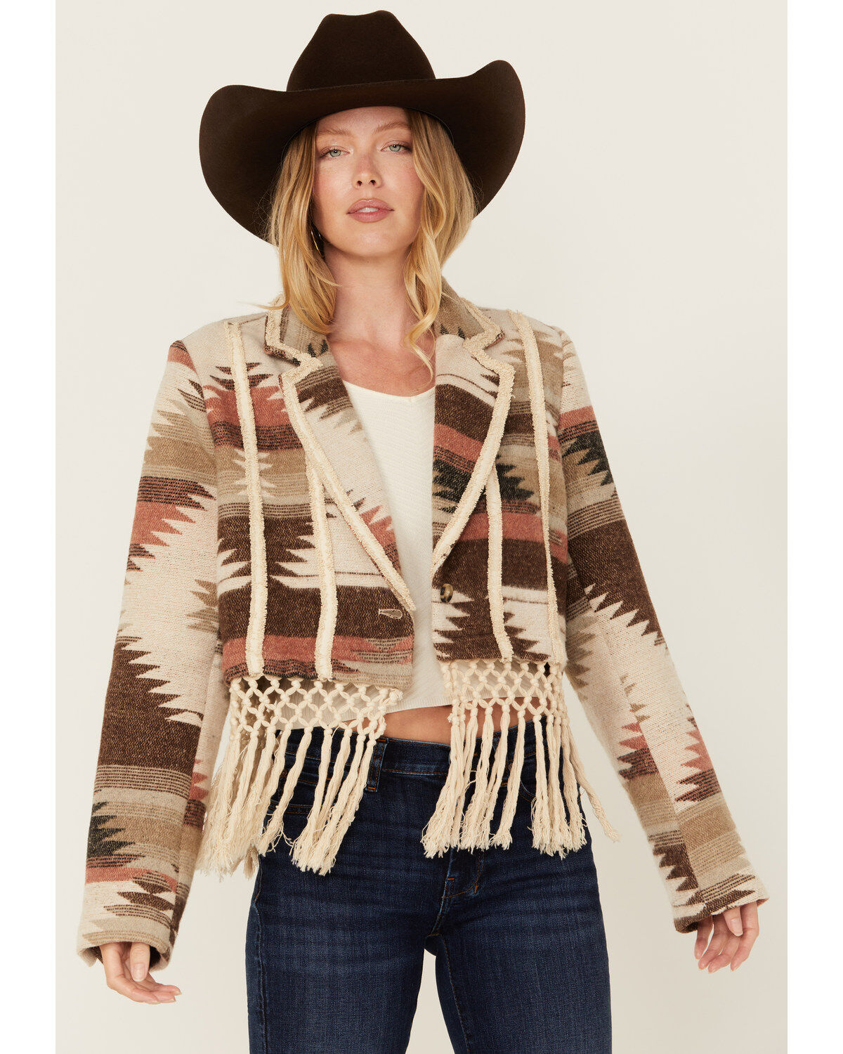 Miss Me Women's Southwestern Print Cropped Blazer