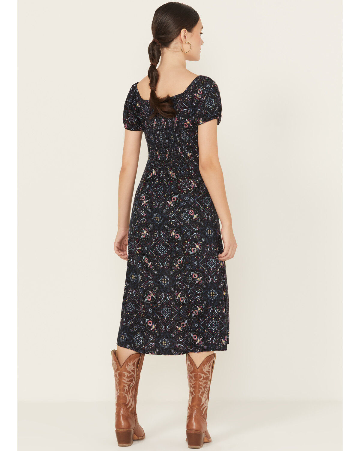 Idyllwind Women's Beth Jacquard Print Short Sleeve Midi Dress